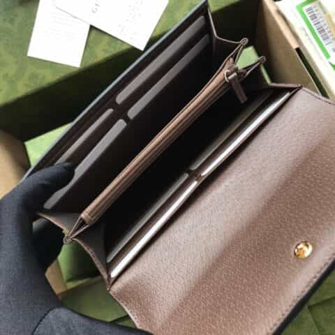 Gucci Ophidia系列翻盖长夹钱包 523153帆布/啡皮