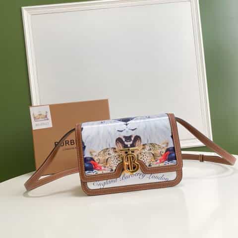 Burberry巴宝莉装饰 Thomas Bur 动物灵感专属标识双色拼皮锁扣包