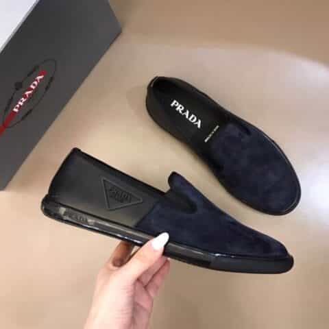 PRADA/普拉达   进口原版头层牛皮P家新品男士套脚乐福便鞋