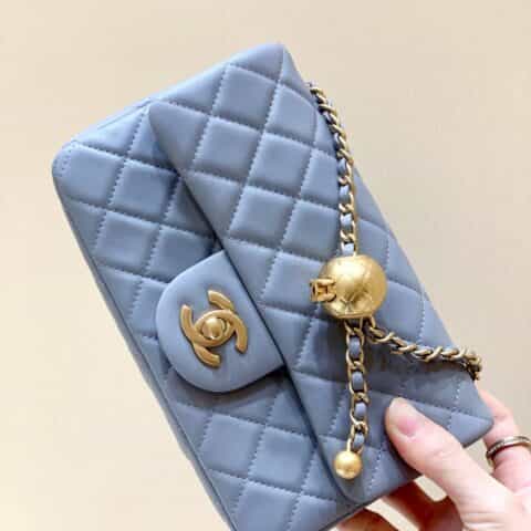 Chanel Flap Bag 新款金属球包金珠CF大Mini AS1787灰蓝