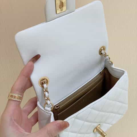Chanel Flap Bag 新款金属球包金珠CF方胖子 AS1786白色