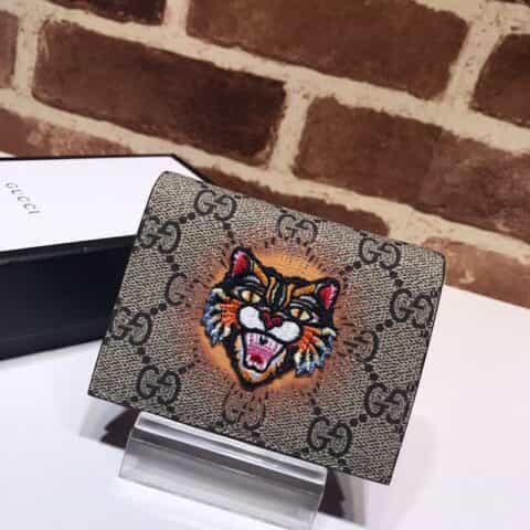 GUCCI古驰猫头刺绣小卡包 476412猫头pvc红皮