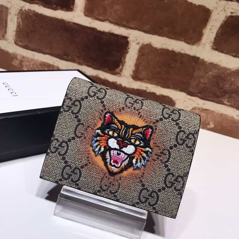 GUCCI古驰猫头刺绣小卡包 476412猫头pvc红皮