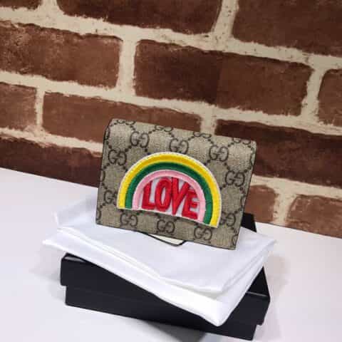 GUCCI古驰彩虹柔软GG Supreme高级人造帆布卡片夹 476412