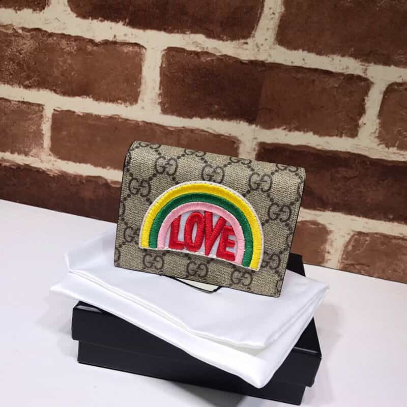 GUCCI古驰彩虹柔软GG Supreme高级人造帆布卡片夹 476412