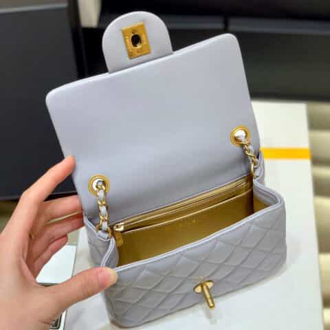 Chanel Flap Bag 新款金属球包金珠CF方胖子 AS1786灰蓝