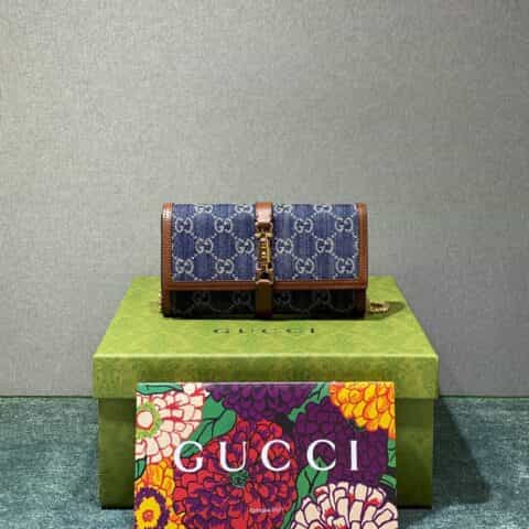 Gucci Denim牛仔Woc钱夹链条包