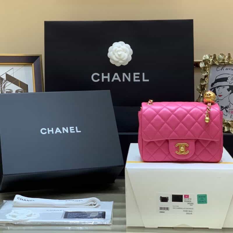 Chanel Flap Bag 新款金属球包金珠CF方胖子 AS1786粉色