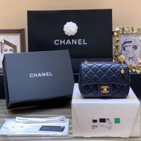 Chanel Flap Bag 新款金属球包金珠CF方胖子 AS1786深蓝