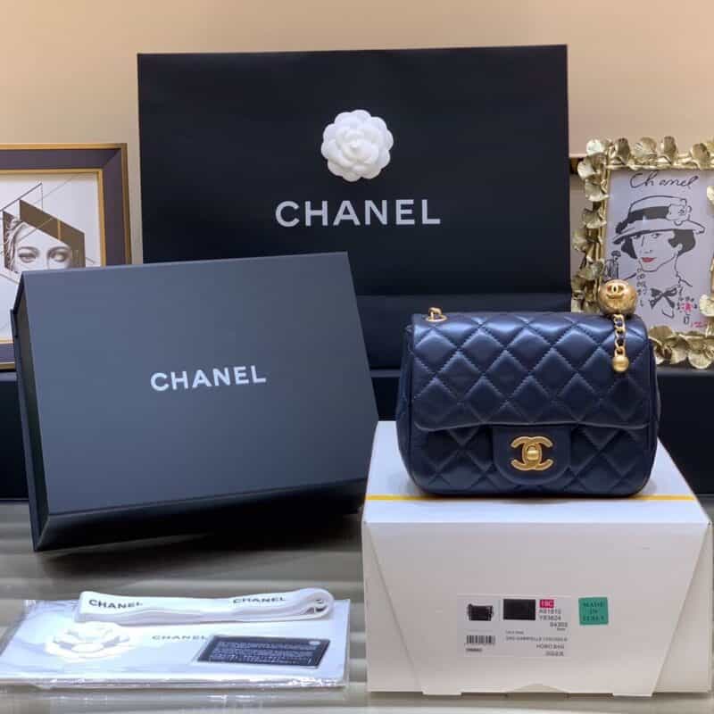 Chanel Flap Bag 新款金属球包金珠CF方胖子 AS1786深蓝