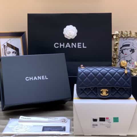 Chanel Flap Bag 新款金属球包金珠CF大Mini AS1787深蓝