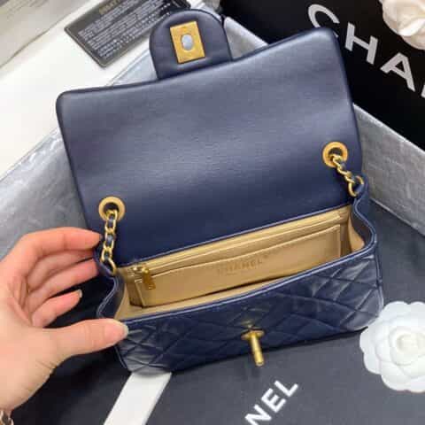 Chanel Flap Bag 新款金属球包金珠CF大Mini AS1787深蓝
