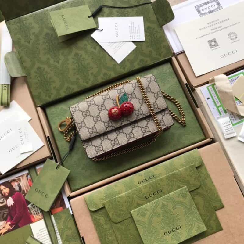 Gucci 樱桃超迷你斜挎包包 481291 帆布/红皮