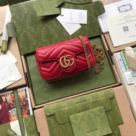 Gucci GG Marmont迷你链条包 476433红色全皮