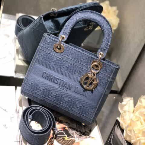 Dior Lady D-Lite 刺绣戴妃包 M0565牛仔蓝