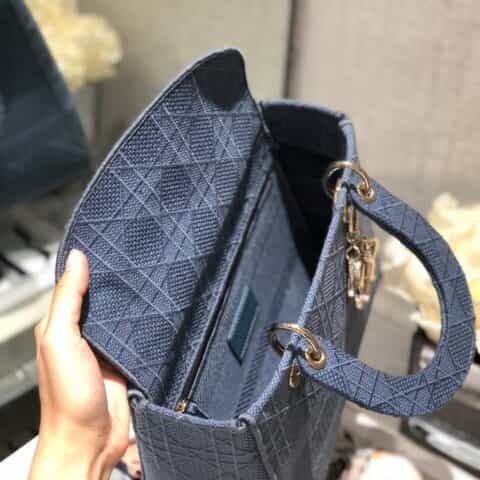 Dior Lady D-Lite 刺绣戴妃包 M0565牛仔蓝