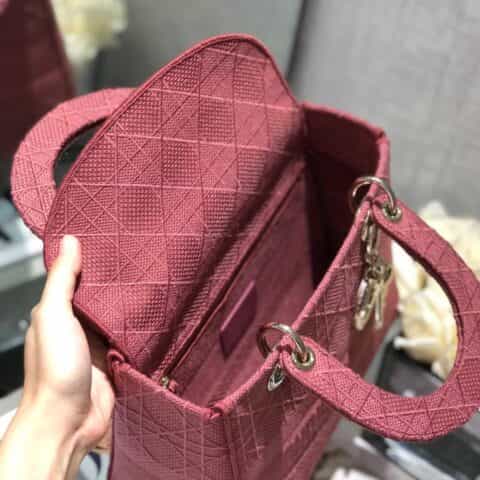 Dior Lady D-Lite 刺绣戴妃包 M0565酒红色