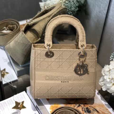 Dior Lady D-Lite 刺绣戴妃包 M0565杏色