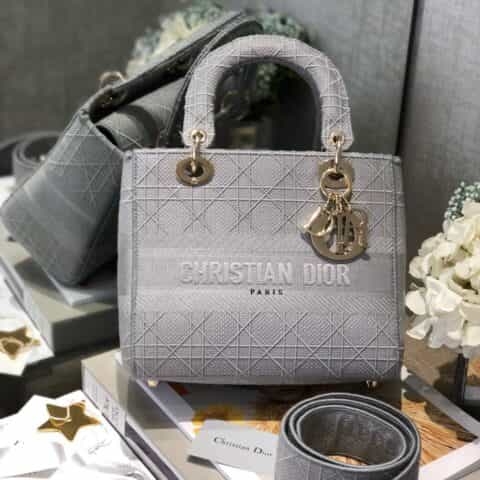 Dior Lady D-Lite 刺绣戴妃包 M0565岩石灰