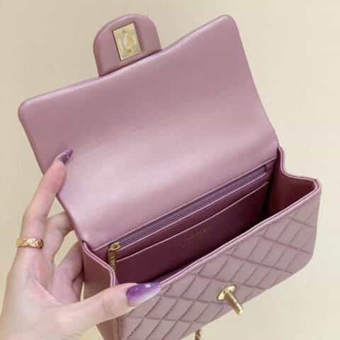 Chanel CF大mini带手腕版本珠光粉色羊皮 AS2431