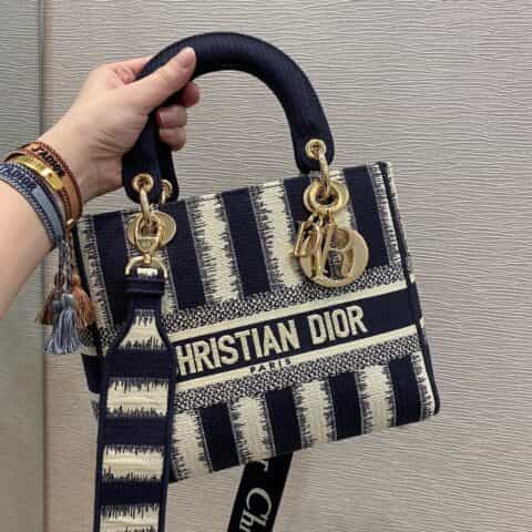 Dior Lady D-Lite五格深蓝色条纹戴妃包 M0565ORFQ_M928