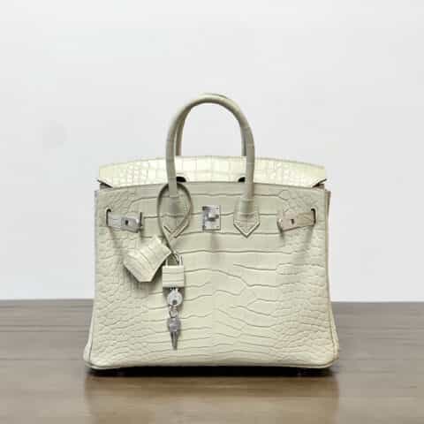 Hermès爱马仕 Birkin 25 奶油白 银扣 鳄鱼 全手工 BK25