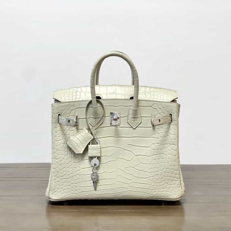 Hermès爱马仕 Birkin 25 奶油白 银扣 鳄鱼 全手工 BK25
