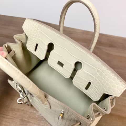 Hermès爱马仕 Birkin 25 奶油白 银扣 鳄鱼 全手工 BK25