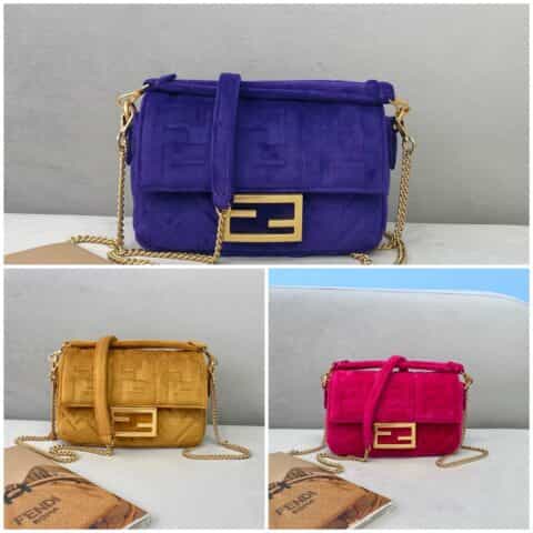 FENDI芬迪立体双F丝绒baguette手袋317S