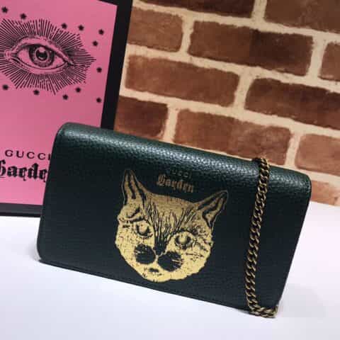 GUCCI古驰Garden Cat Woc 猫咪烫金印花链条包521552