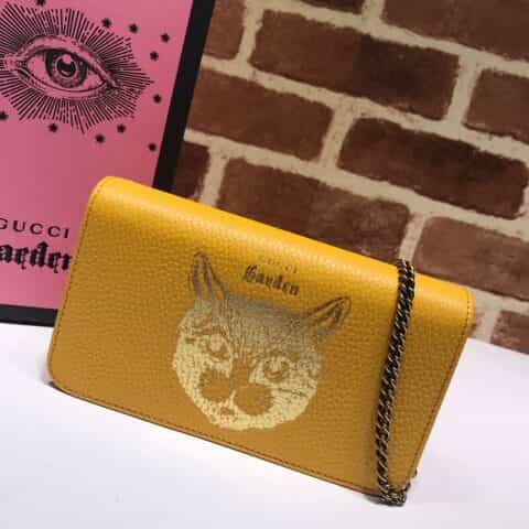 GUCCI古驰Garden Cat Woc 猫咪烫金印花链条包521552