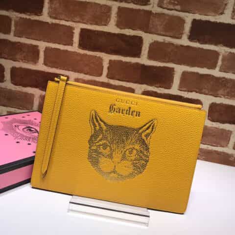GUCCI古驰猫头图案男女通用手拿包516928