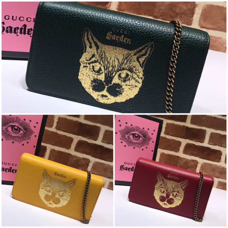 GUCCI古驰Garden Cat Woc 猫咪烫金印花链条包521552