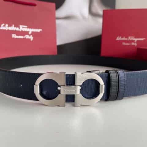 Salvatore  Ferragamo菲拉格慕男士3.5cm精钢双圈夹扣头层牛皮牛皮双面腰带