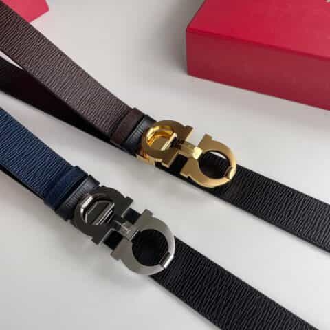 Salvatore  Ferragamo菲拉格慕男士3.5cm精钢双圈夹扣头层牛皮牛皮双面腰带