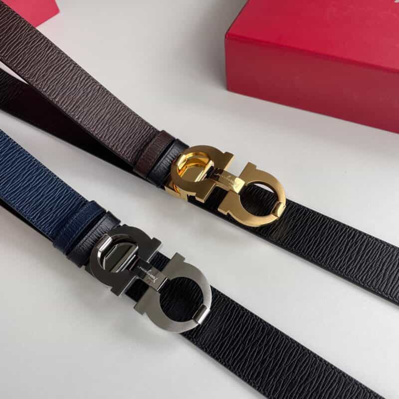 Salvatore  Ferragamo菲拉格慕男士3.5cm精钢双圈夹扣头层牛皮牛皮双面腰带