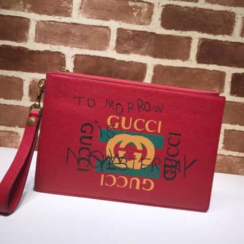 GUCCI古驰织纹皮革涂鸦印花手拿包494320