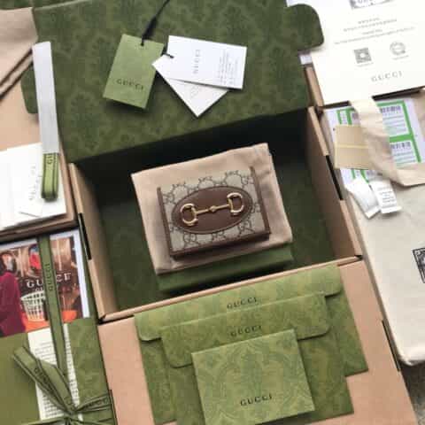 Gucci 1955马衔扣卡包 621887 帆布/棕皮
