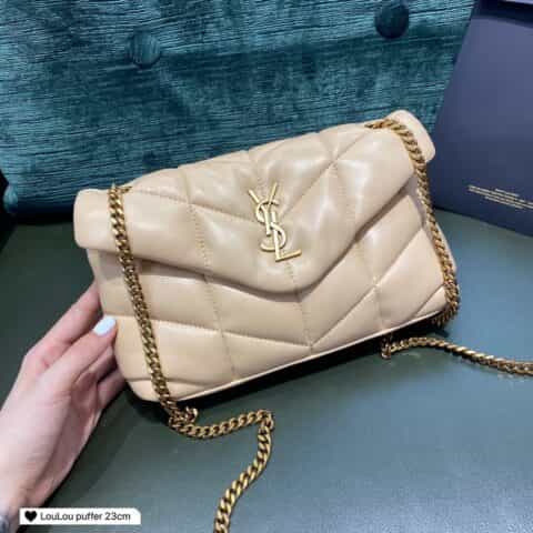 Saint laurent Ysl LouLou puffer bag 620333杏色金扣