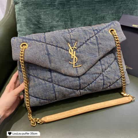 Saint laurent Ysl LouLou puffer bag 577475大号牛仔布纹