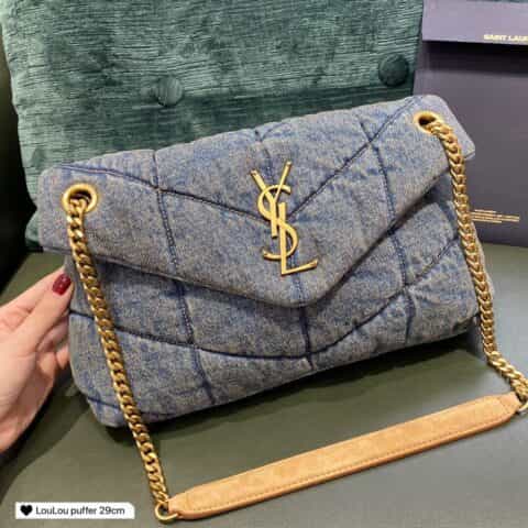 Saint laurent Ysl LouLou puffer bag 577476小号牛仔布纹