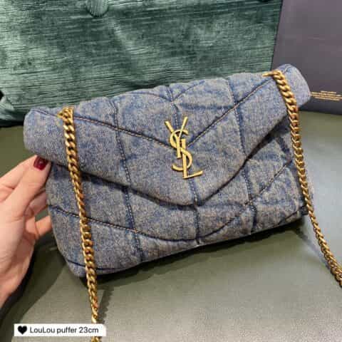 Saint laurent Ysl LouLou puffer bag 620333迷你牛仔布纹