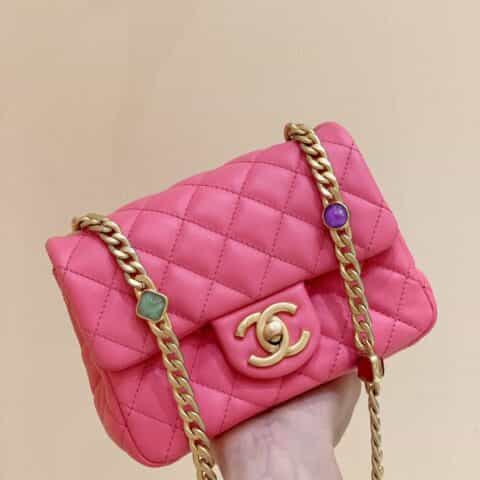 Chanel CF17 Classic flap bag CF宝石包 AS1786桃粉色