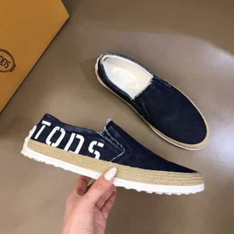 TOD'S 托‮斯德   进口水洗牛仔手‮编工‬织嵌边豆豆底休闲鞋