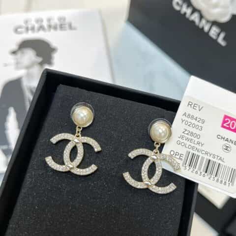 2021新款CHANEL香奈儿双c珍珠满钻耳钉耳环