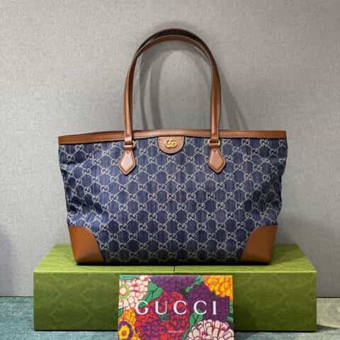 Gucci牛仔蓝Ophidia GG medium tote Bag ‎631685 2KQGG 8375