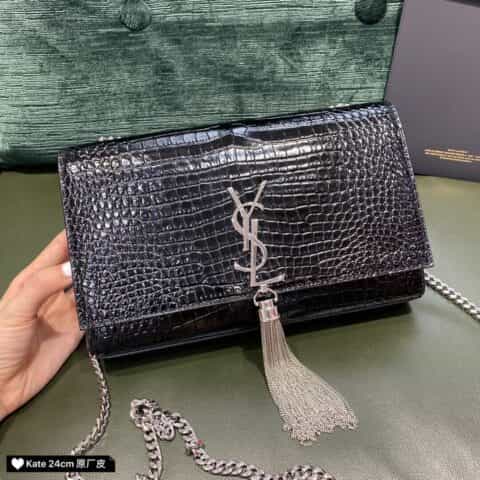 Saint laurent Ysl Kate 24 Bag 354119黑色鳄鱼纹银扣