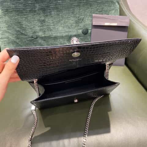 Saint laurent Ysl Kate 24 Bag 354119黑色鳄鱼纹银扣