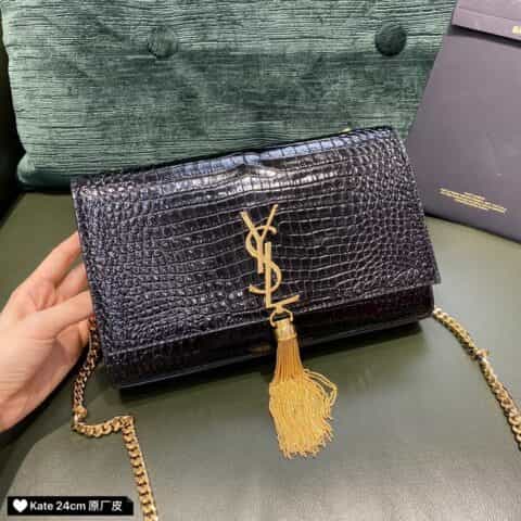 Saint laurent Ysl Kate 24 Bag 354119黑色鳄鱼纹金扣