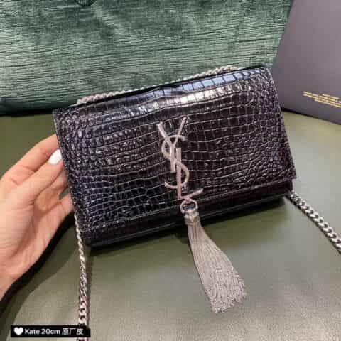 Saint laurent Ysl Kate 20 Bag 474366黑色鳄鱼纹银扣